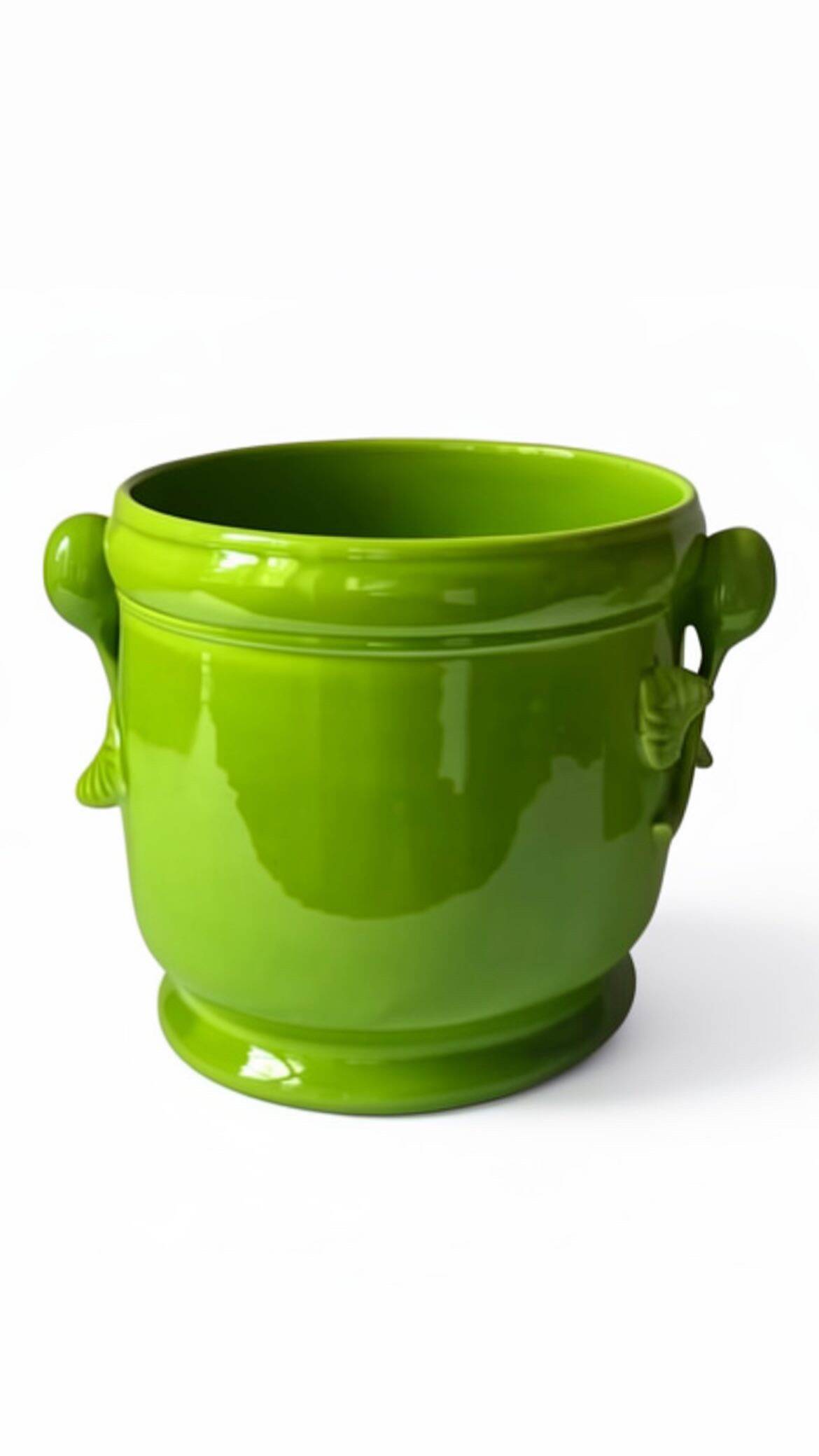 Glazed green cache-pot