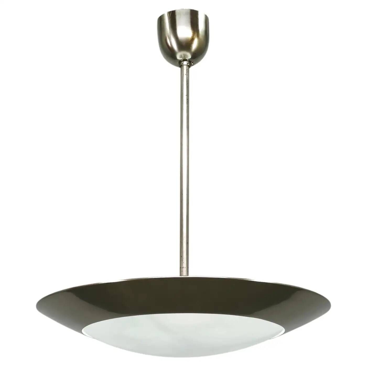 1930s Bauhaus Chrome and Glass Pendant Light from Czechoslovakia