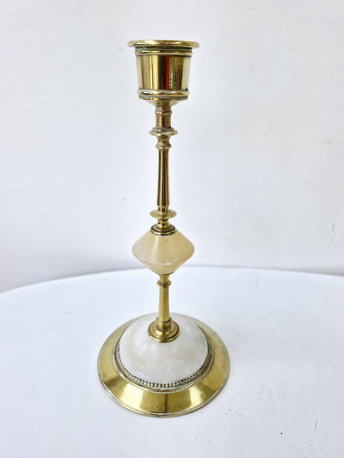 Pair Of Antique Candlesticks In Brass And Alabaster