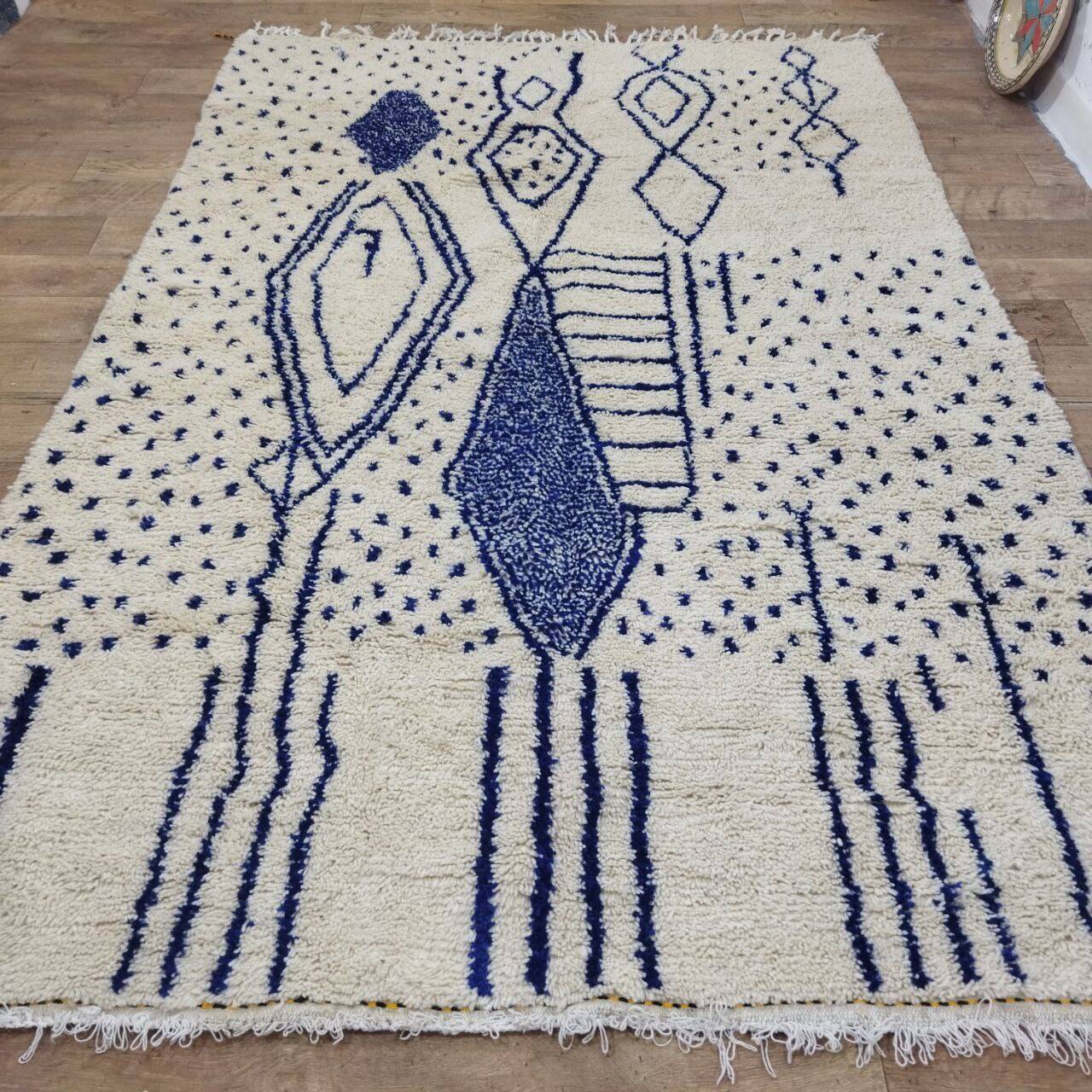Vintage Azilal rug 290x196 cm - Blue geometric patterns