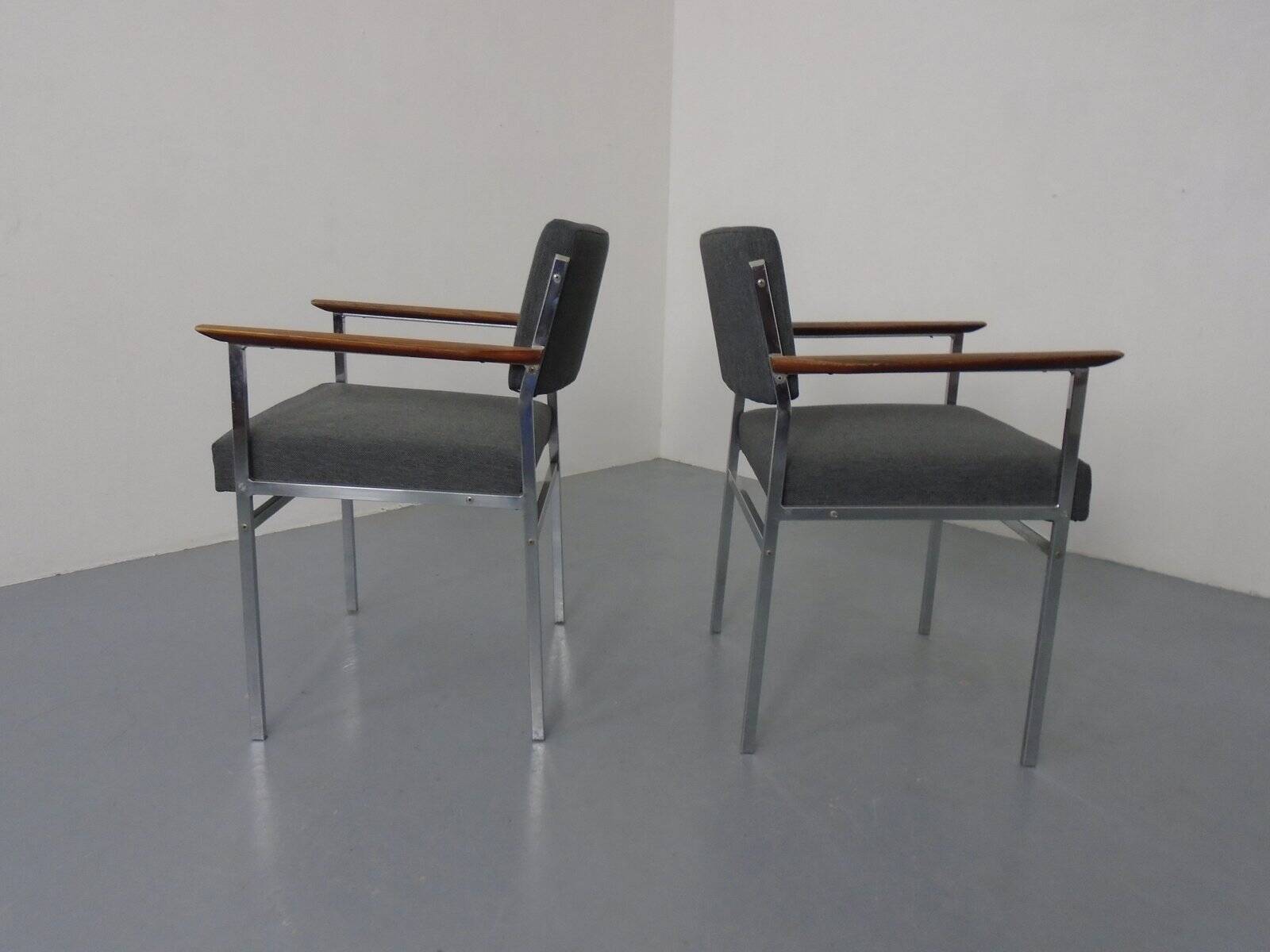 Vintage Square Tubular Rosewood and Steel Armchairs, Germany, 1960s, Set of 2