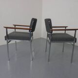 Vintage Square Tubular Rosewood and Steel Armchairs, Germany, 1960s, Set of 2