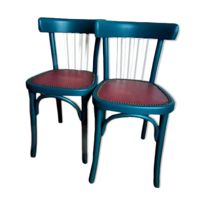 Paire de chaises en bois bistrot vert émeraude vintage
