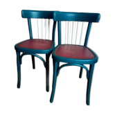 Pair of vintage emerald green bistro wooden chairs