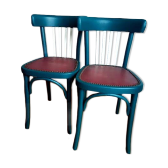 Paire de chaises en bois bistrot vert émeraude vintage