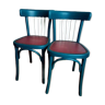 Pair of vintage emerald green bistro wooden chairs