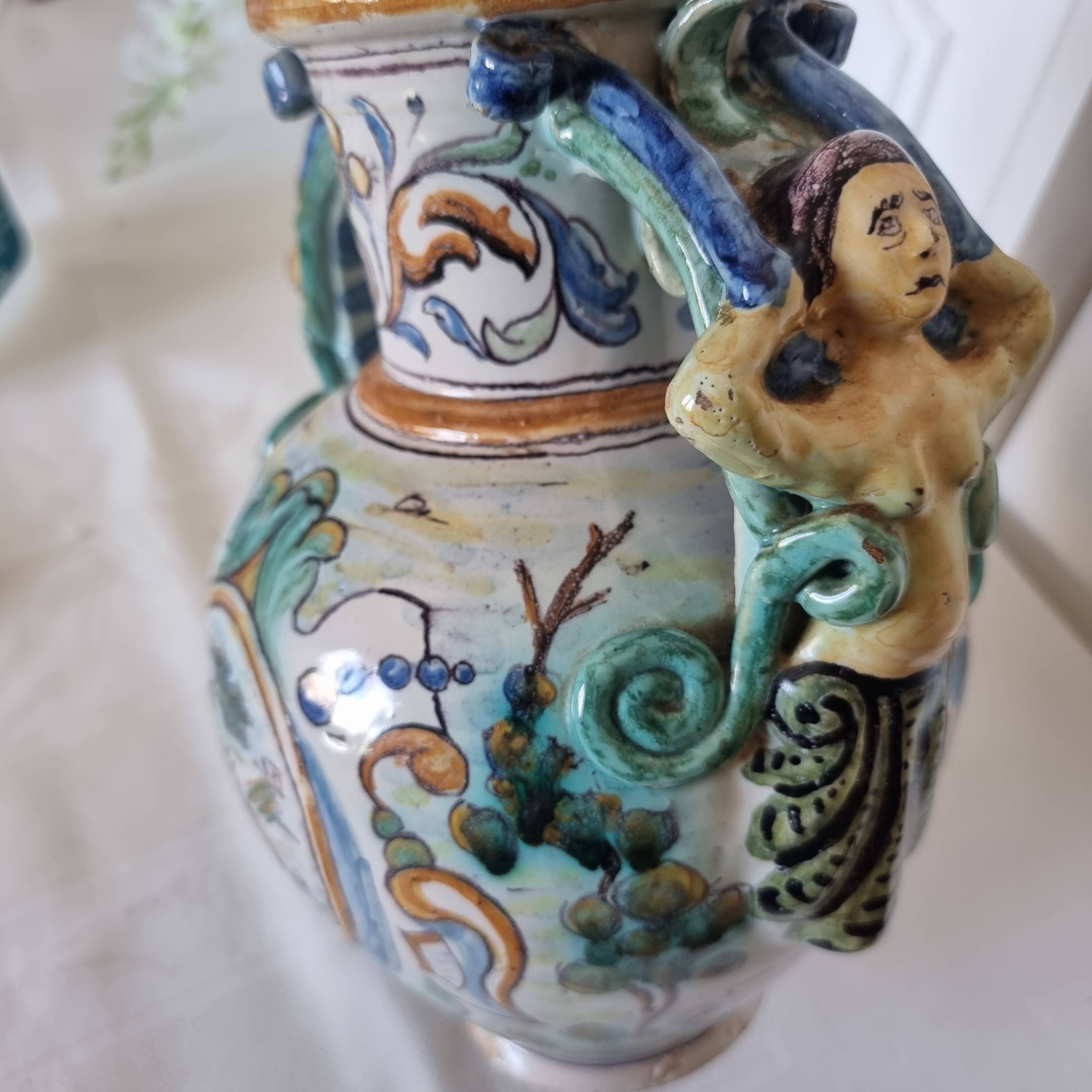 Ancient Spanish pottery amphora, Talavera Niveiro pottery 19th century