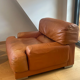 Paire de fauteuils vintage Gérard Guermonprez cuir fauve et inox, France 1970