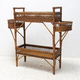 Mid century wicker and beech plant stand, 1960´s, Central Europe