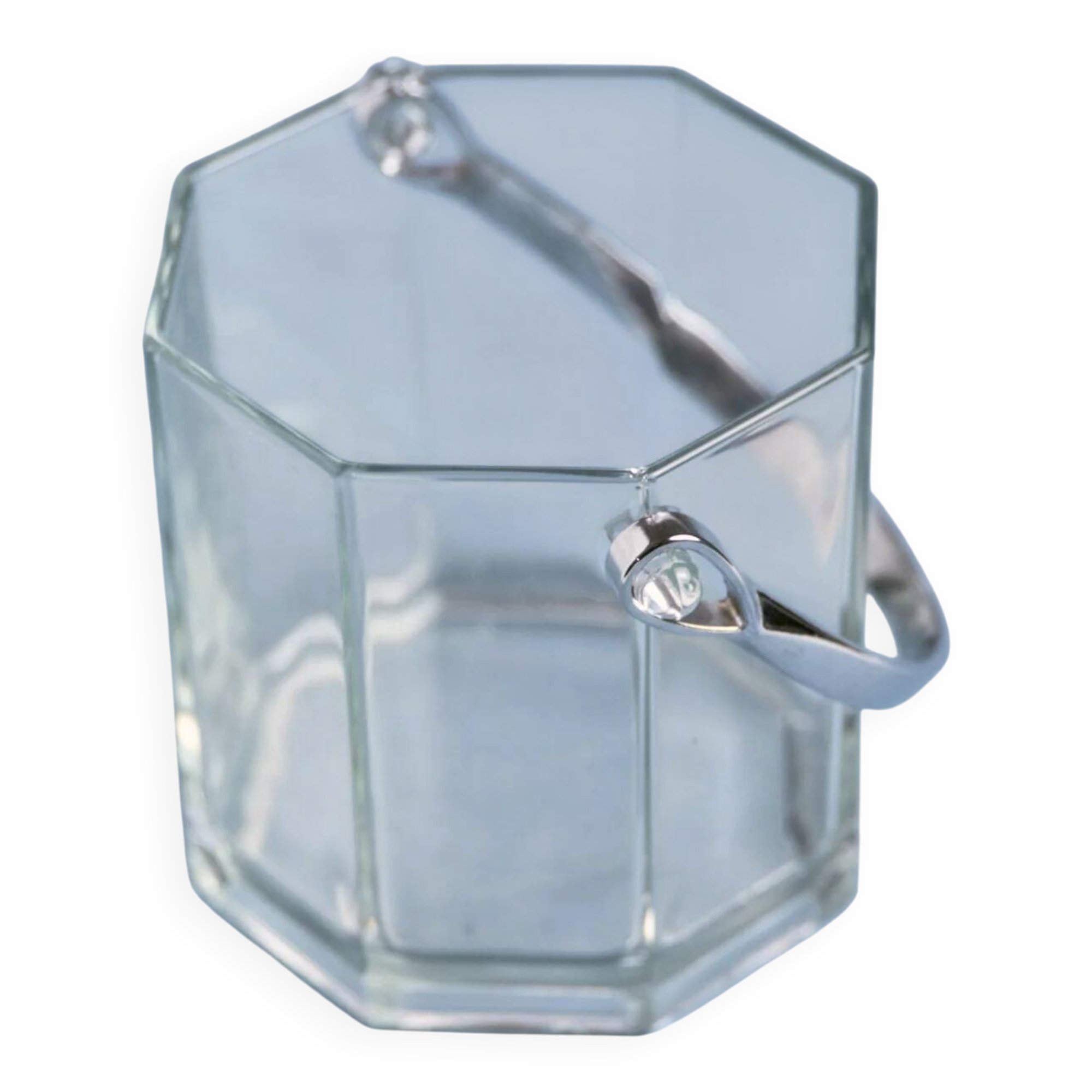 Glass ice bucket with metal handle, 1970s