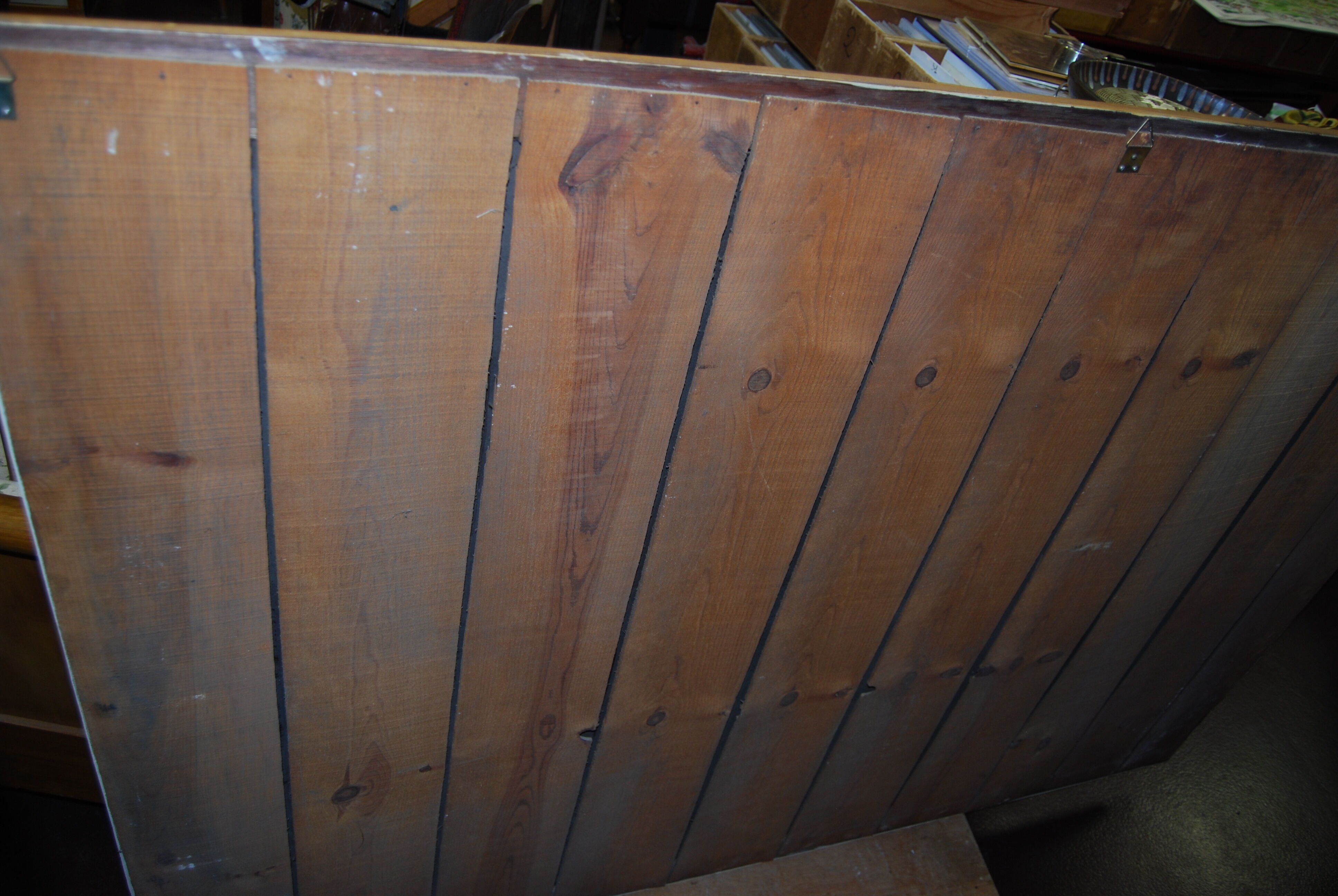 Old rectangular bevelled wall mirror - wooden frame grooves, 164x115cm