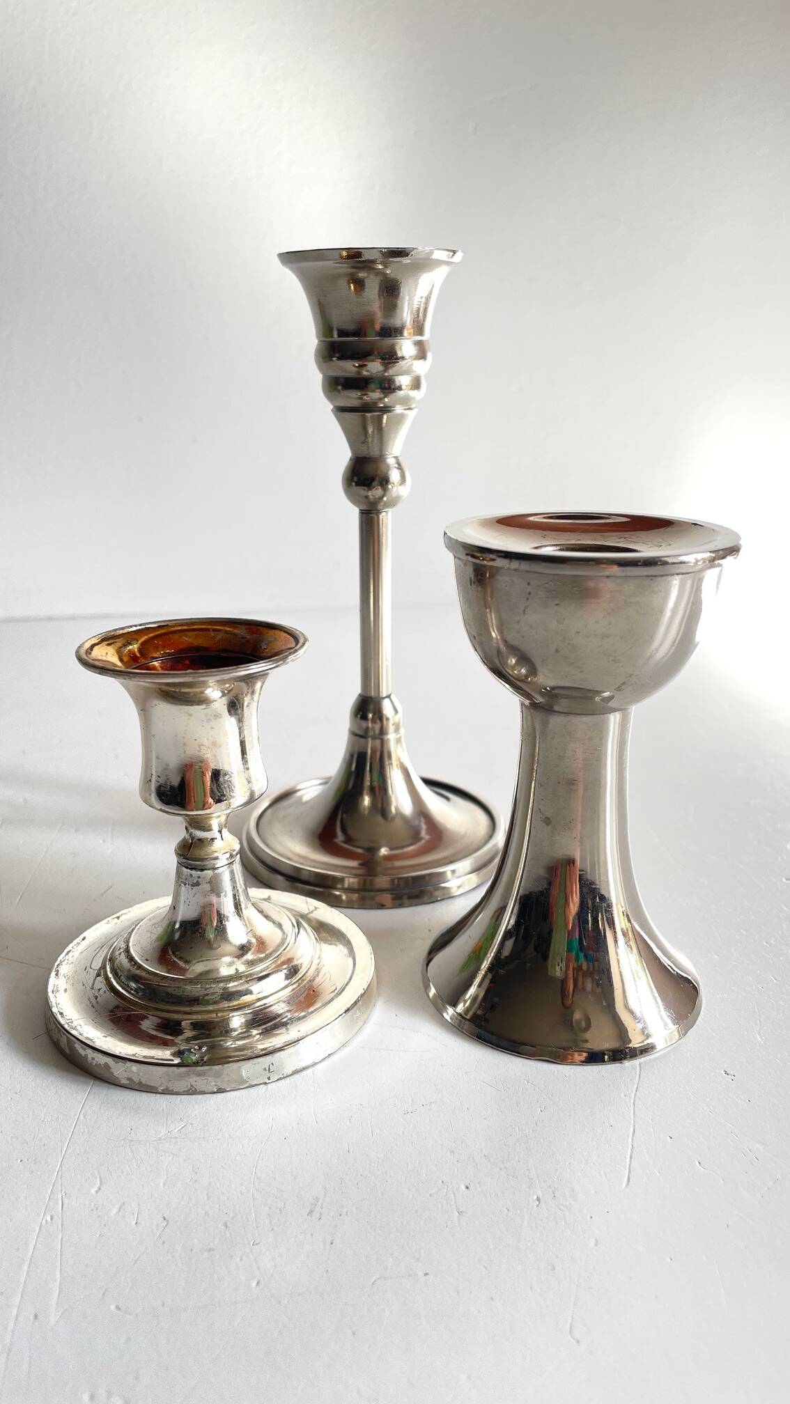 Vintage chrome metal candle holders
