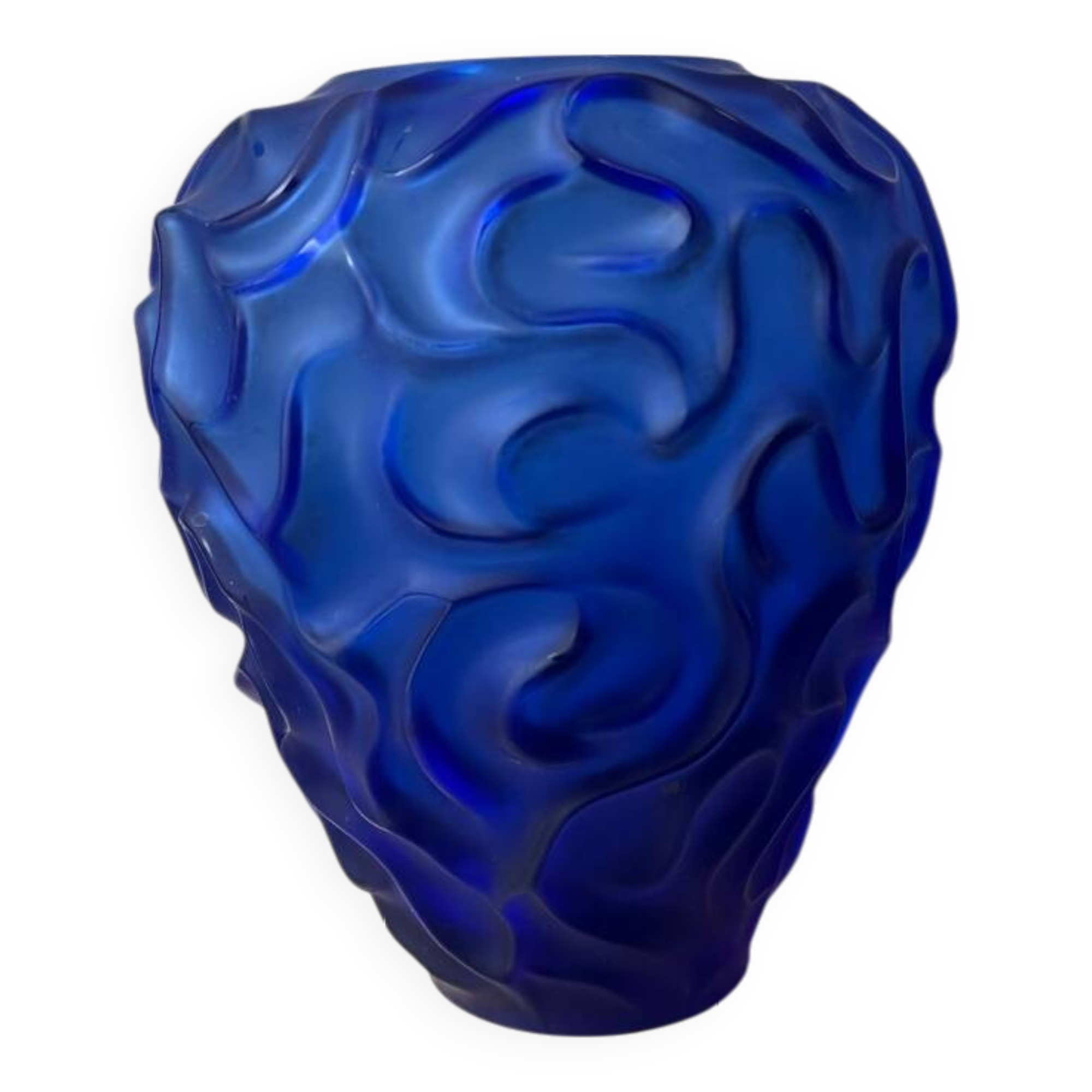 Blue frosted crystal vase Cristallerie de haute Bretagne France