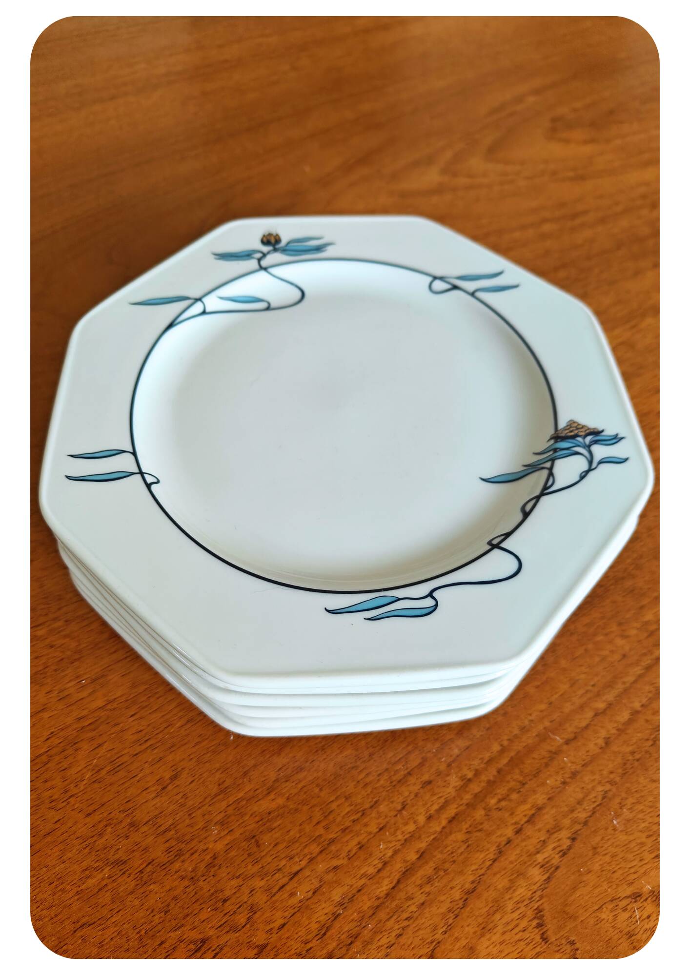 6 breakfast plates 'Hutschenreuther Germany' octagonal design 1980s