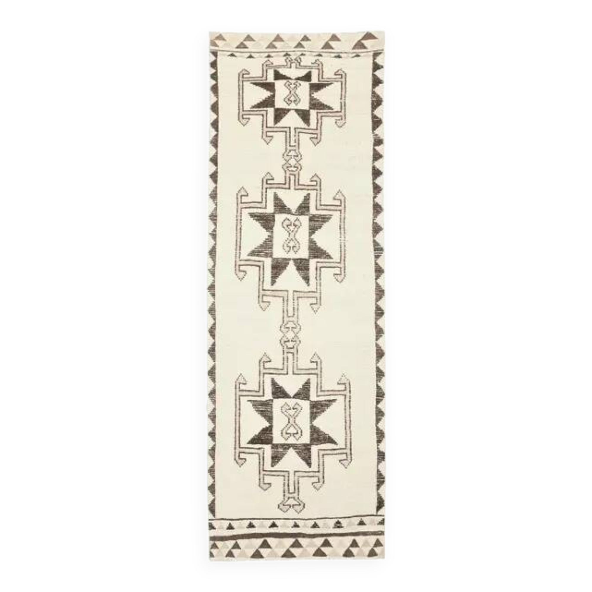 1970s Turkish Hand-Knotted Wool Cotton Beige Runner Rug 112x340