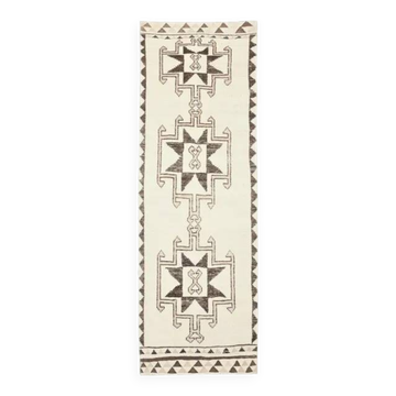 1970s Turkish Hand-Knotted Wool Cotton Beige Runner Rug 112x340