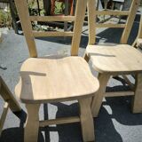 Série de 2 fauteuils et 4 chaises brutalistes en chêne massif naturel