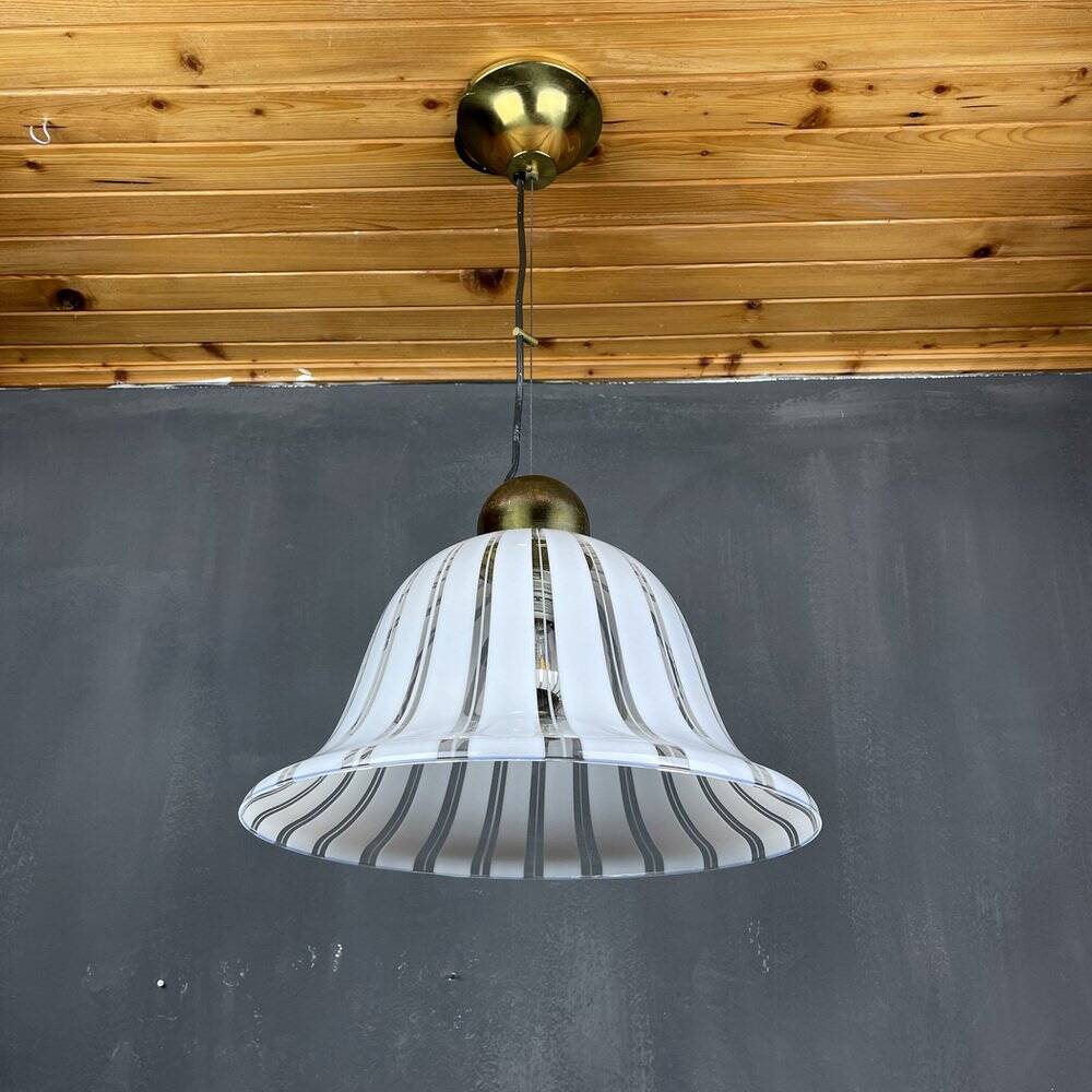 Vintage white Murano glass suspension, Italy, 1970s.