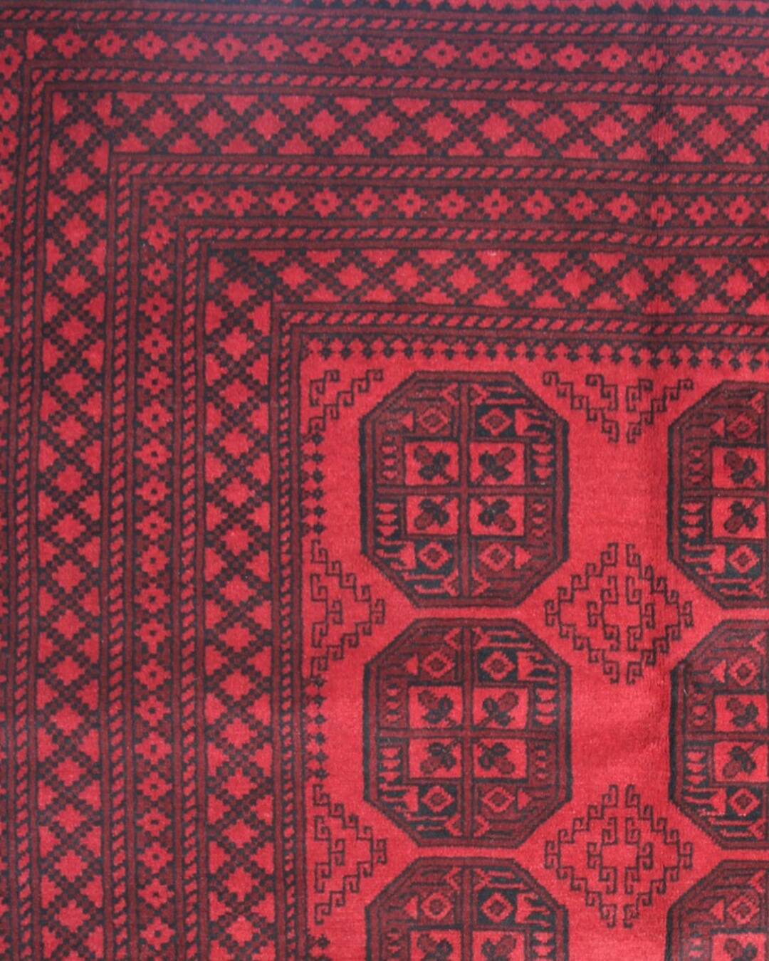 Red Burgundy Wool Handmade Afghan Rug, Large Geometric Carpet 164 x 237 cm
