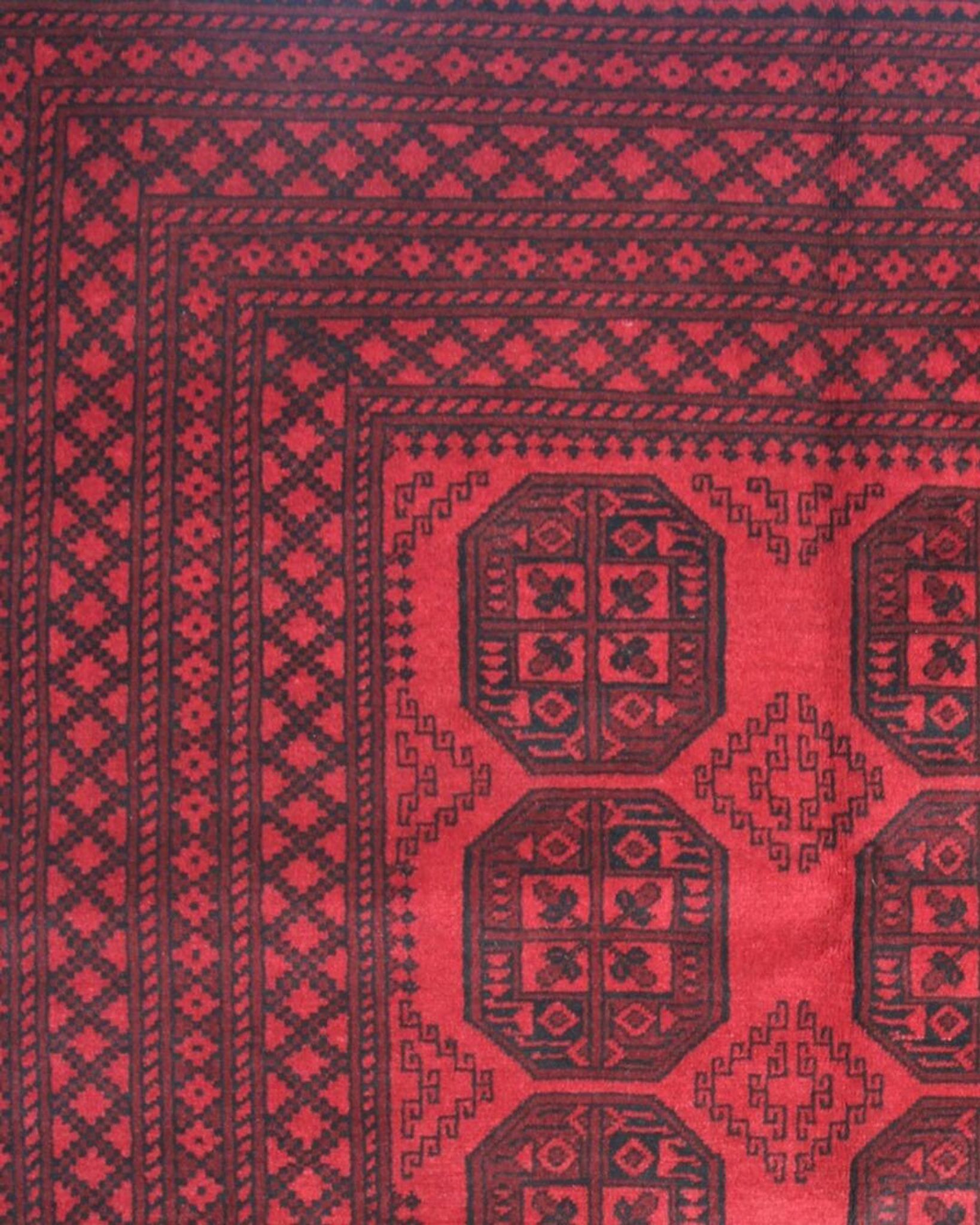 Red Burgundy Wool Handmade Afghan Rug, Large Geometric Carpet 164 x 237 cm