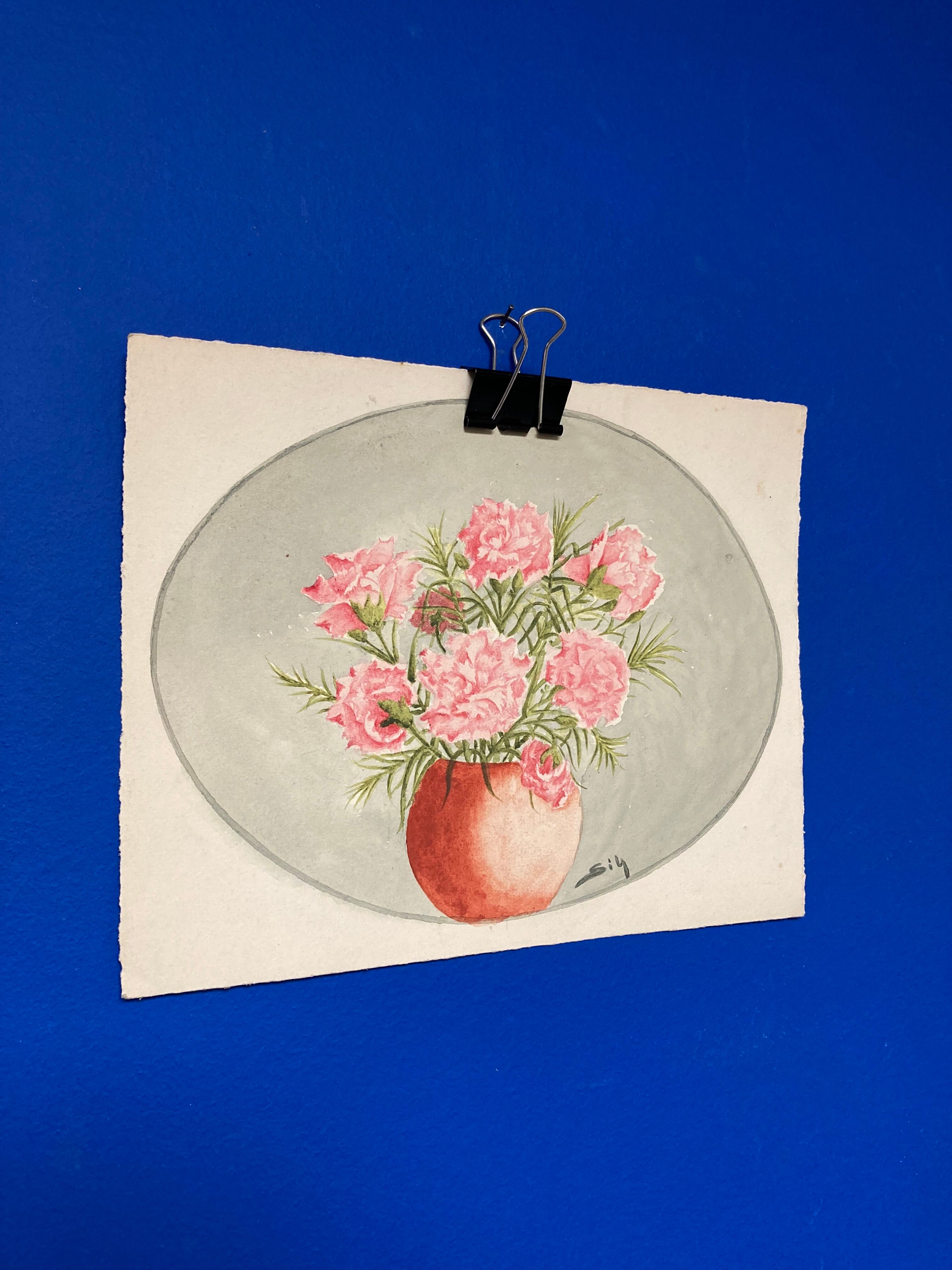 Watercolor with vintage carnations