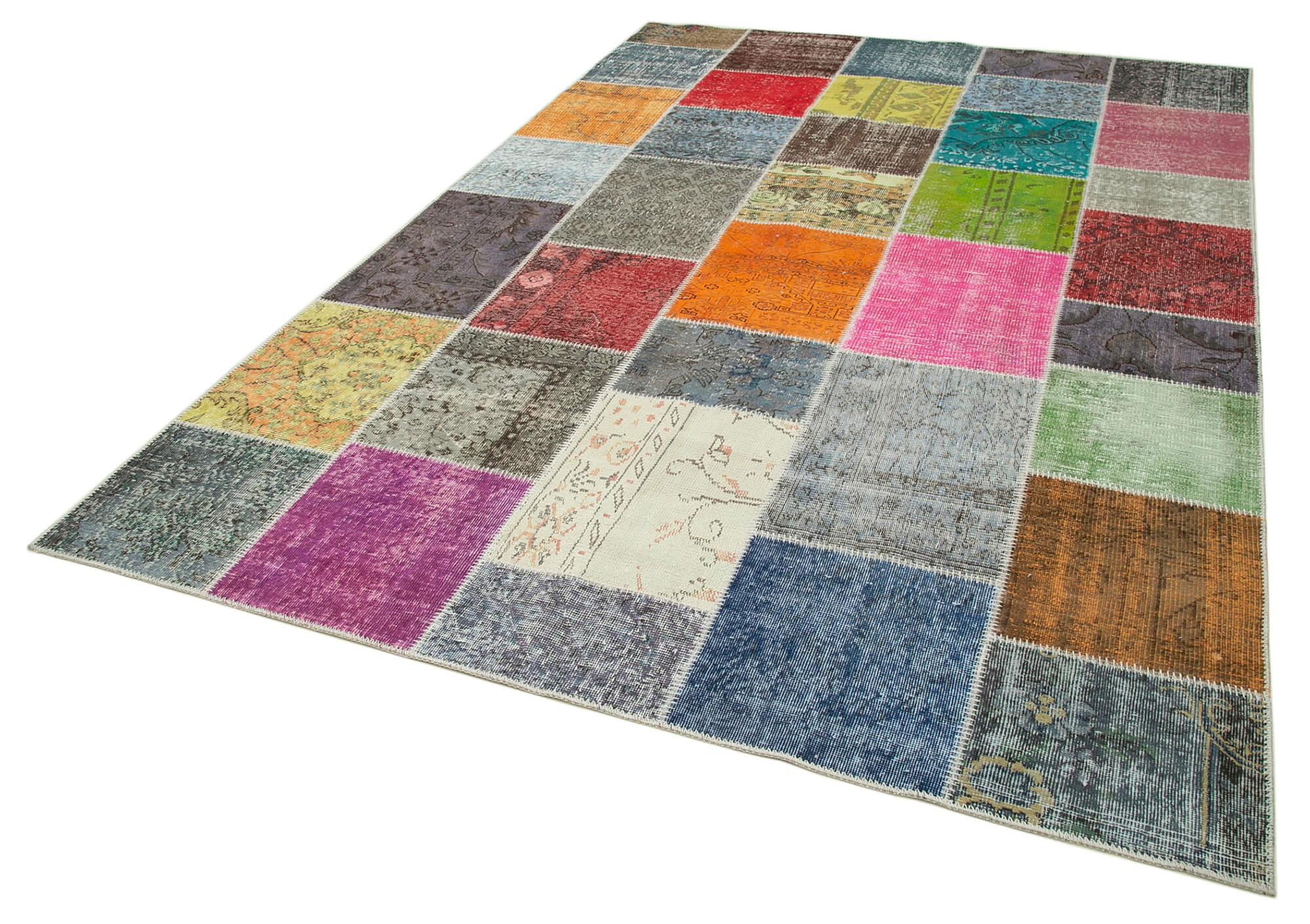 Handmade turkish overdyed 205 cm x 300 cm multicolor patchwork carpet