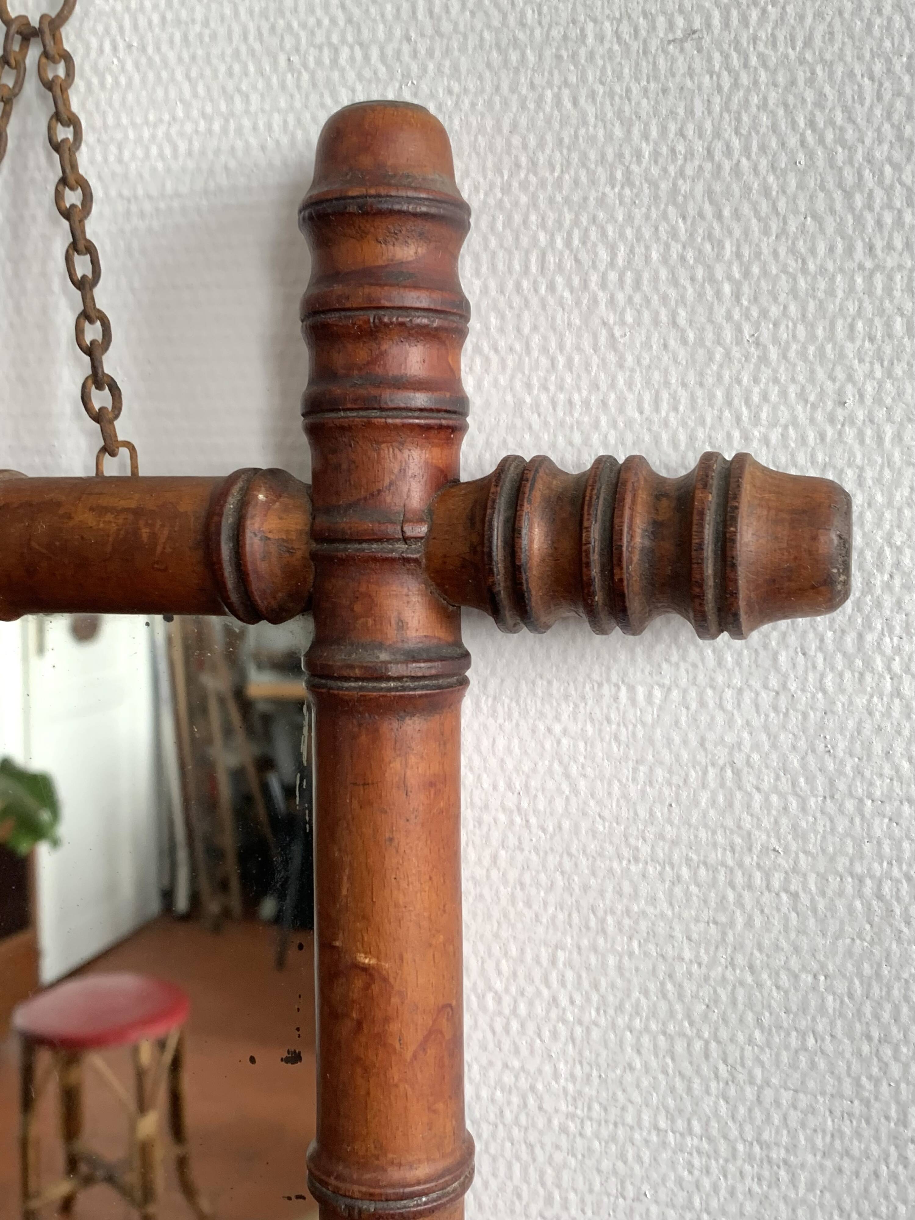 Late 19th century bamboo-style turned wooden mirror