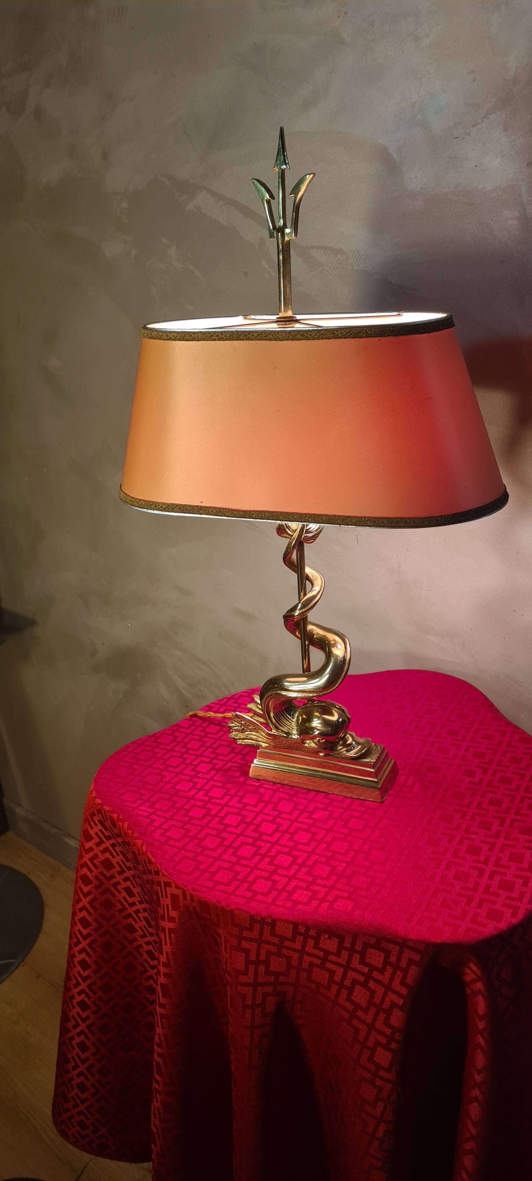 lampe bronze dauphin poseidon angleterre 1910 circa tres bon etat h57x34