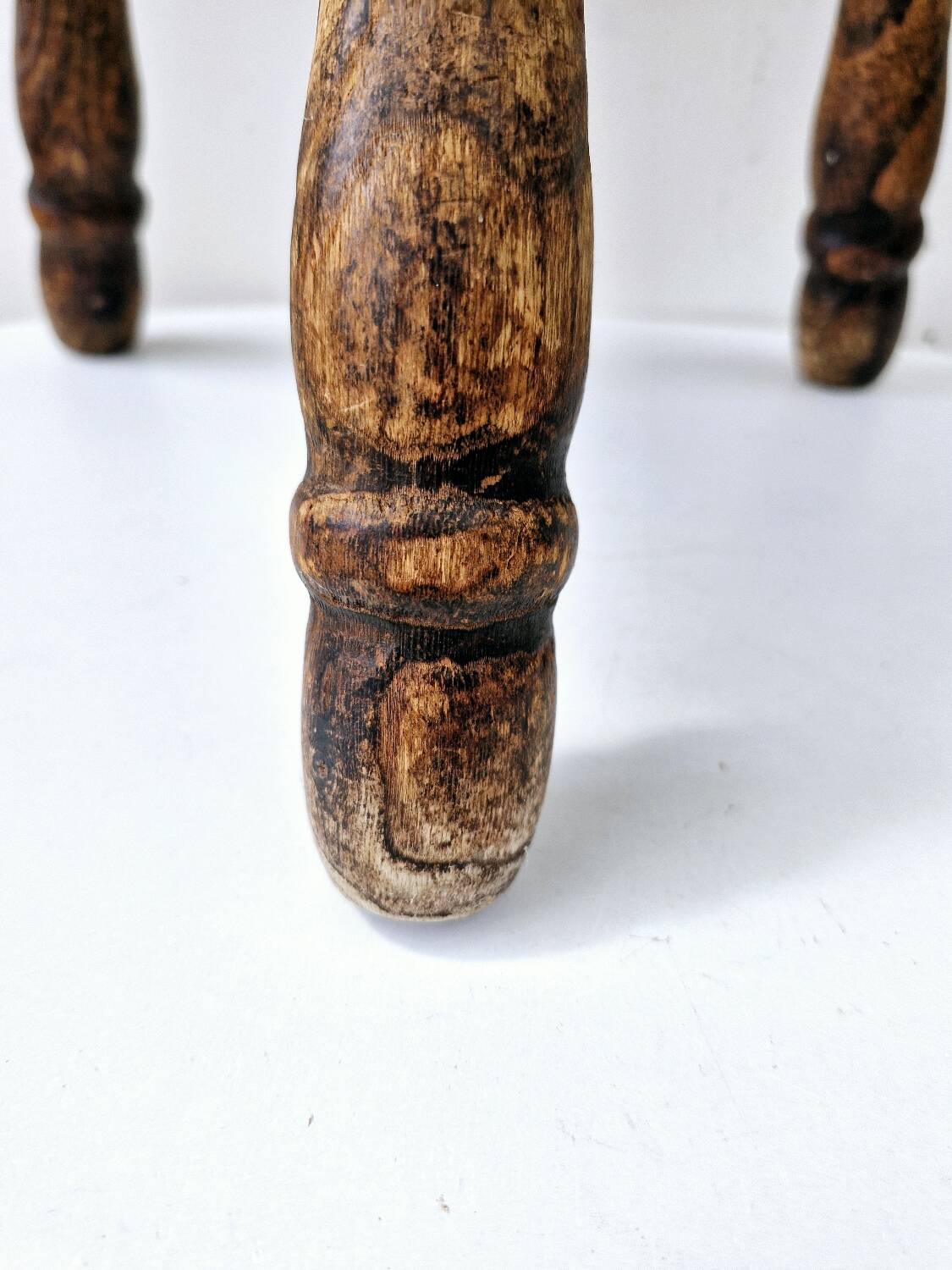 Rare Old Tripod Milking Stool Carved Solid Wood Popular Art