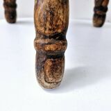Rare Tabouret De Traite Ancien Tripode Bois Massif Sculpté Art Populaire