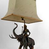 Sculptural lamp in bronze with double patina representing Indra on Airavata