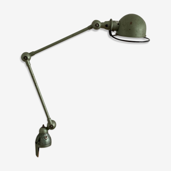 Lampe Jieldé 2 bras verte avec étau 1950