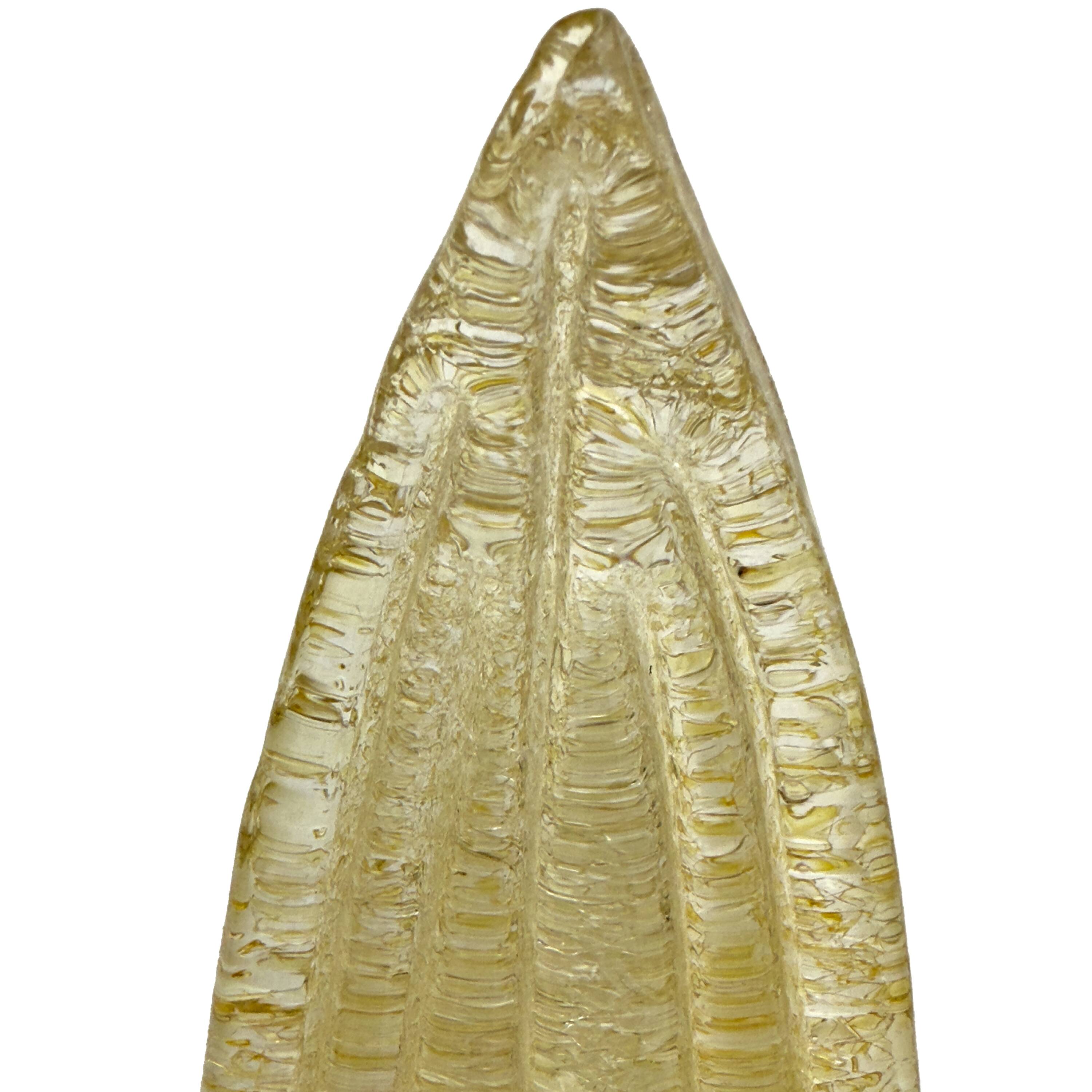 Mid-century Modern Style Italian Murano Glass and Brass Palmette Chandelier