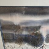 Painting - Watercolor snow landscape - View of Megève Signed