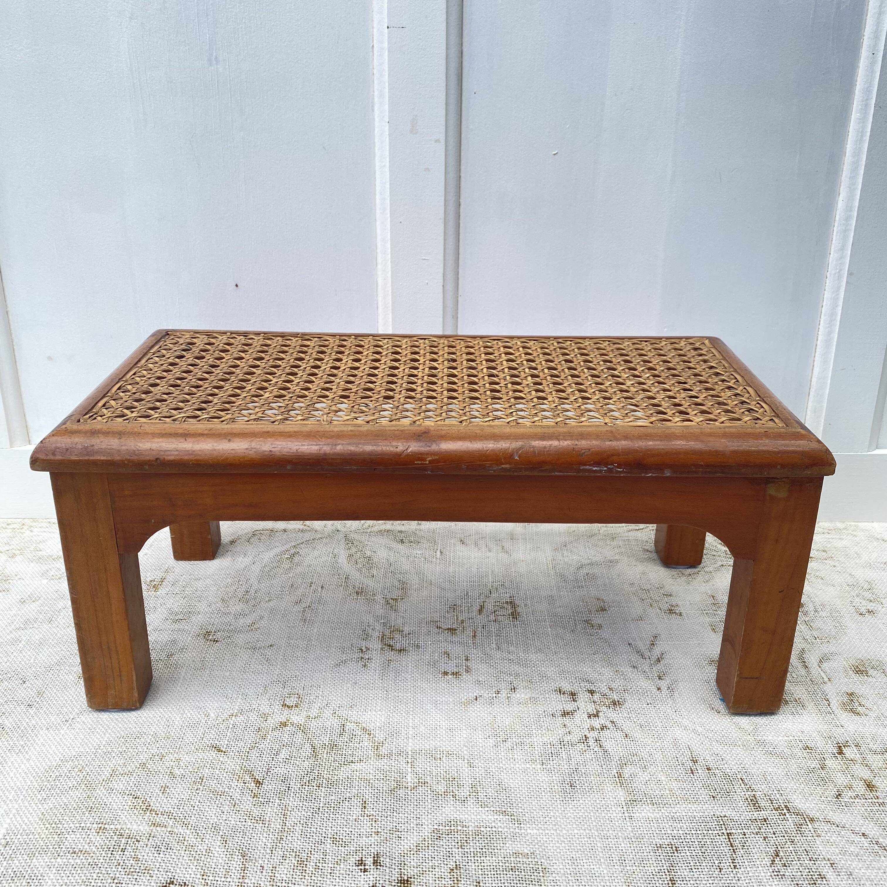 Low stool, wooden and cane footrest