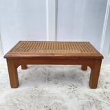 Low stool, wooden and cane footrest