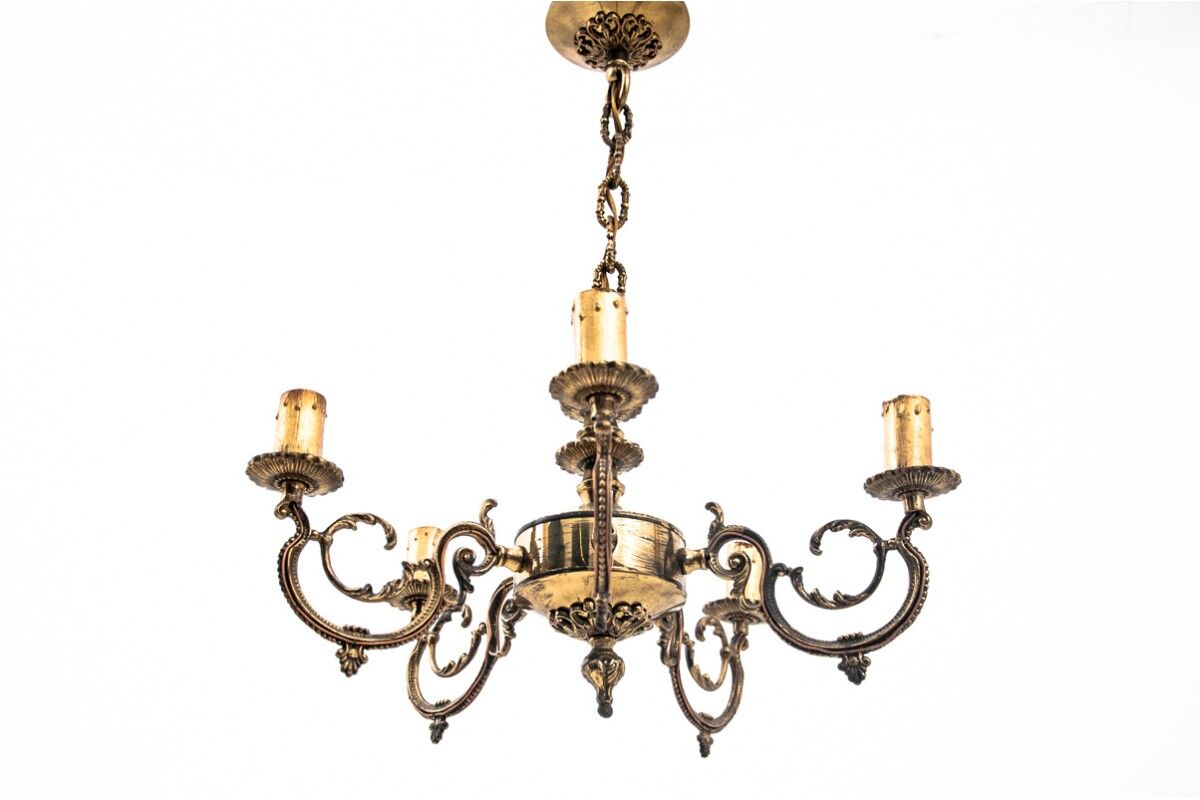 Brass chandelier, Poland, 1950s