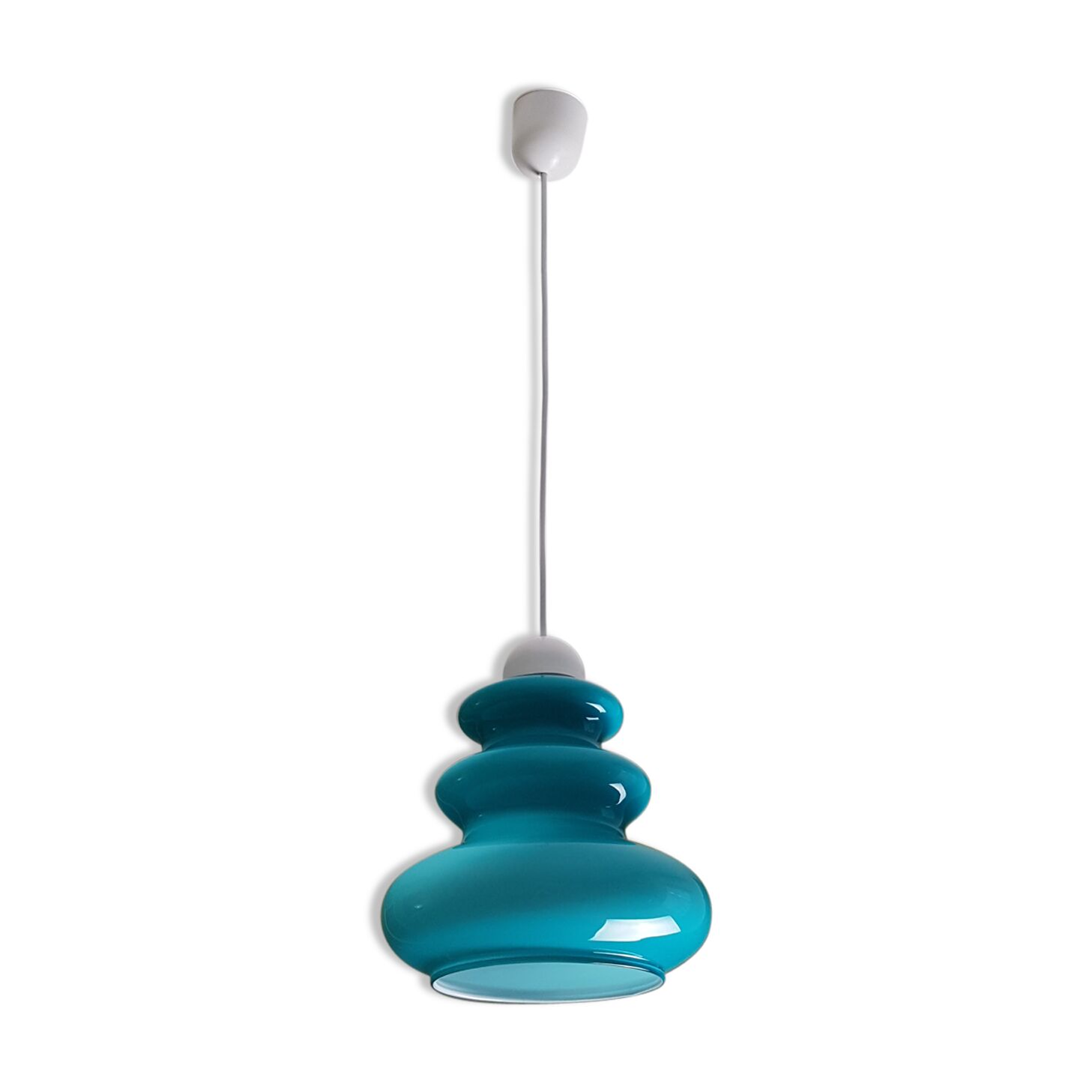 Lustre globe opaline bleue vintage