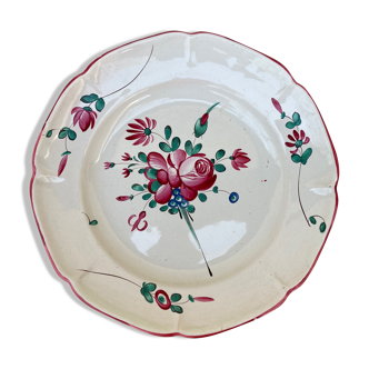 Assiette ancienne à motif floral, rose