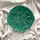 Round barbotine dish decorated with green leaves, Digoin vintage