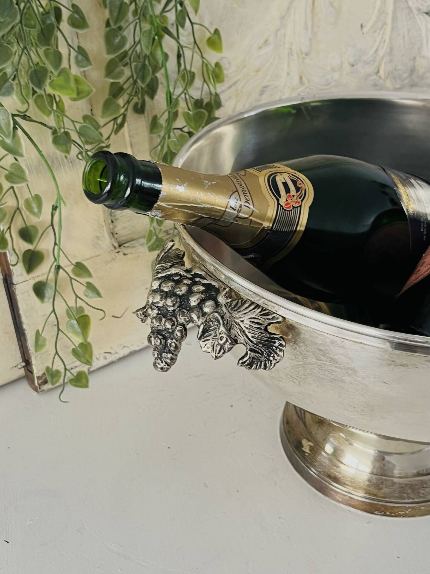 Champagne bucket Silver Plated with Grape Handles, Cl