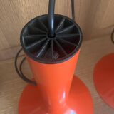 Pair of Lita metal orange pendant lights from the 70s Space Age.