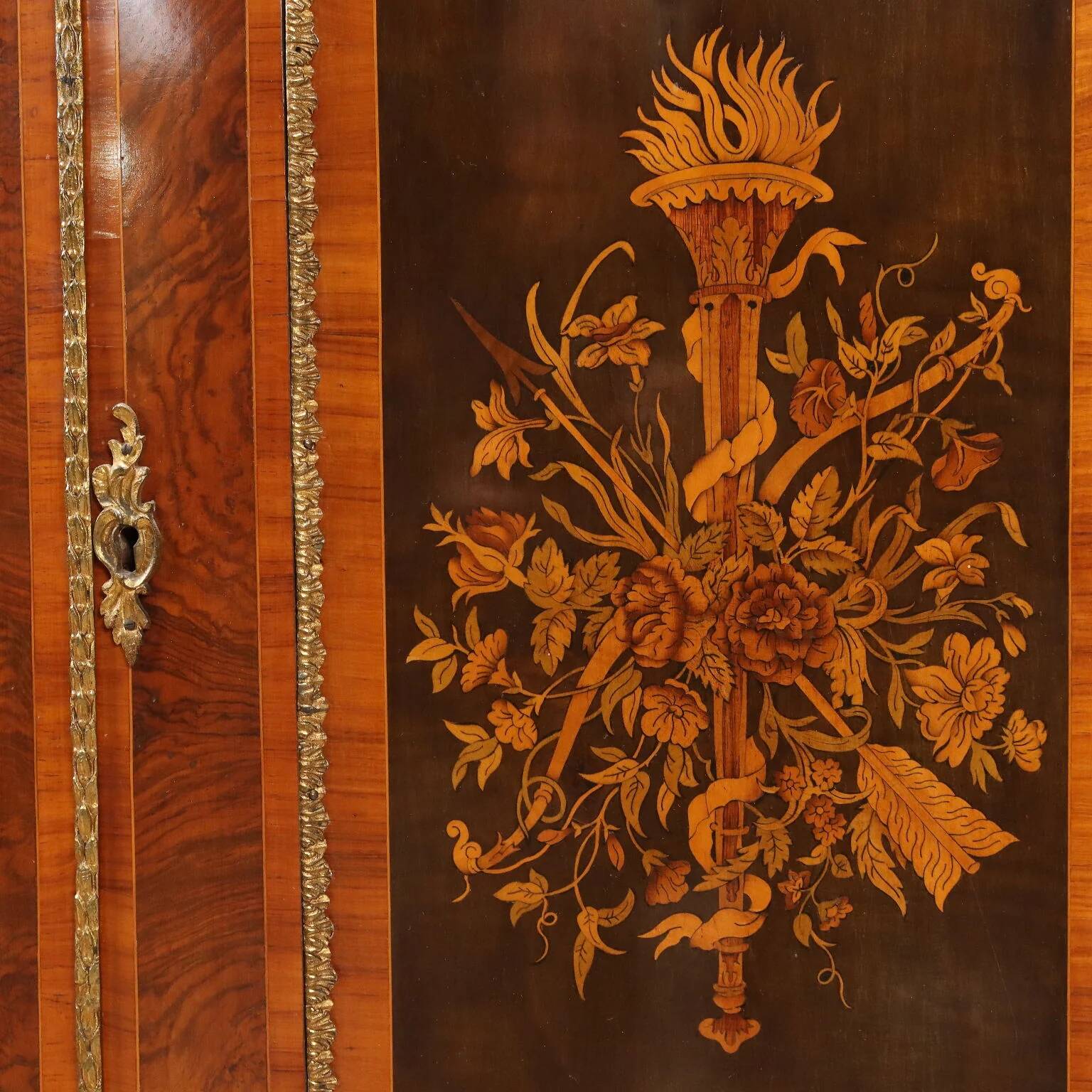 Antique cabinet in various types of wood, United Kingdom, 19th century.