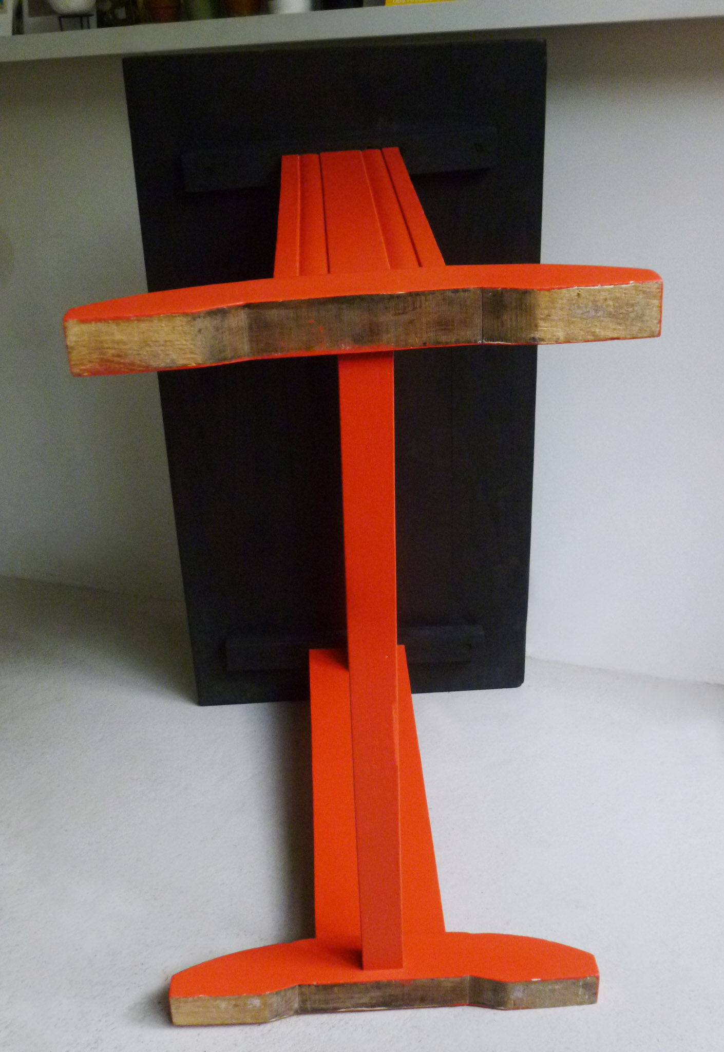 Oak, black and orange bistro table