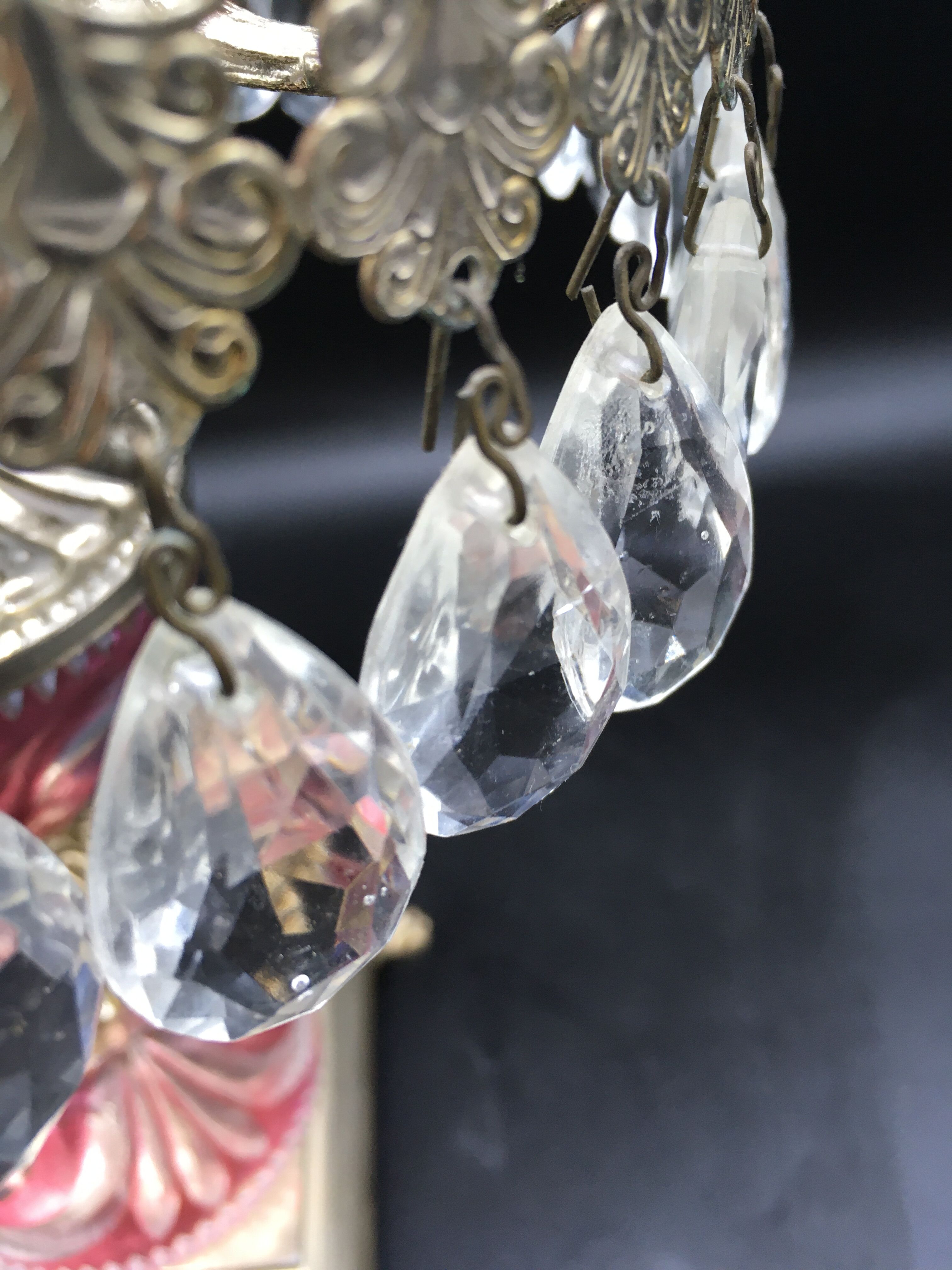 Vintage bedside with grapevines and chiseled crystal