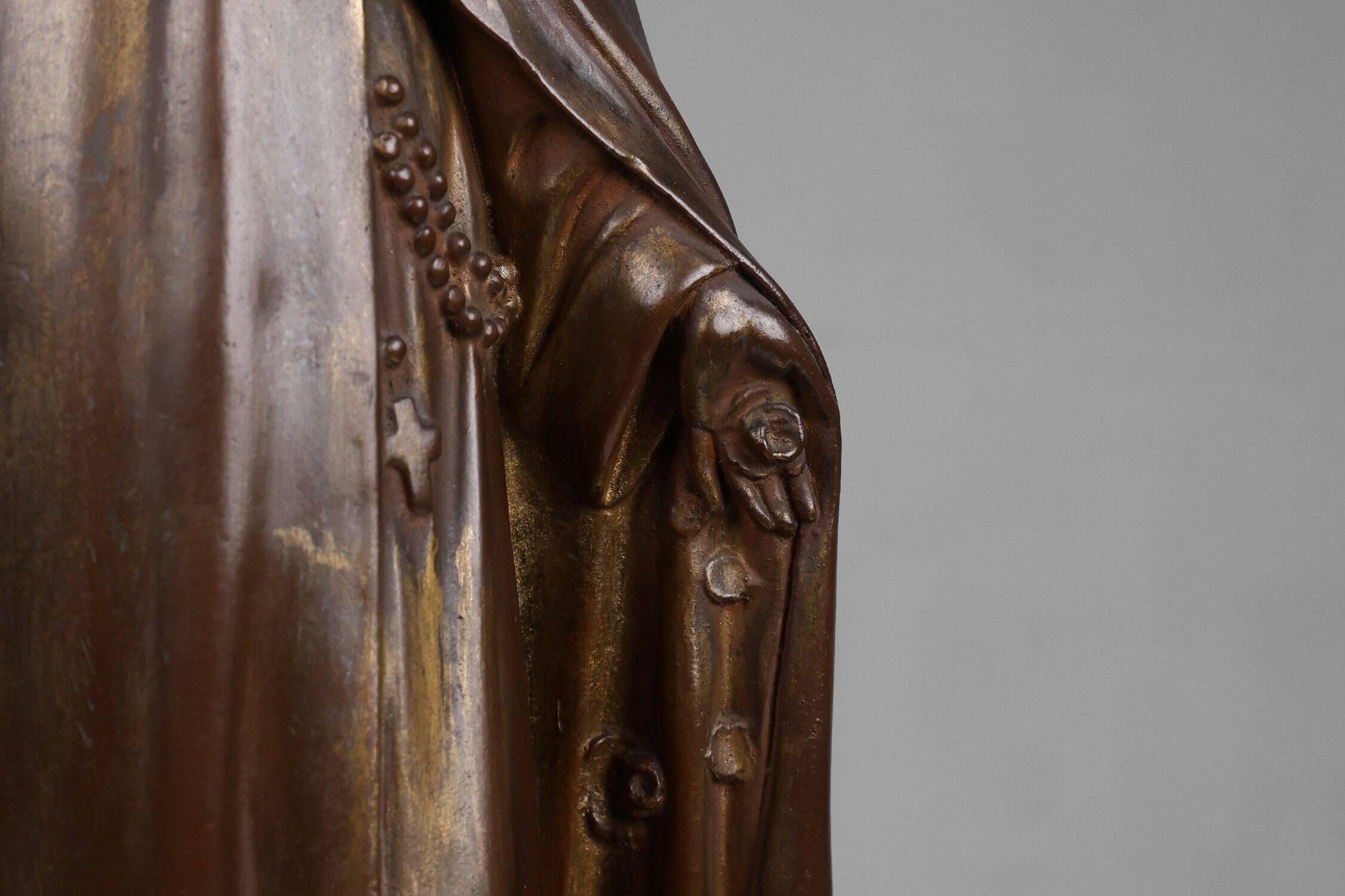Large Holy Maria Statue in Bronze Painted Plaster, Belgium, 1930s