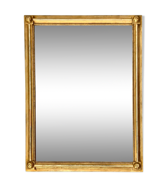 Miroir néoclassique en bois massif et stuc doré à décor de frise perlée