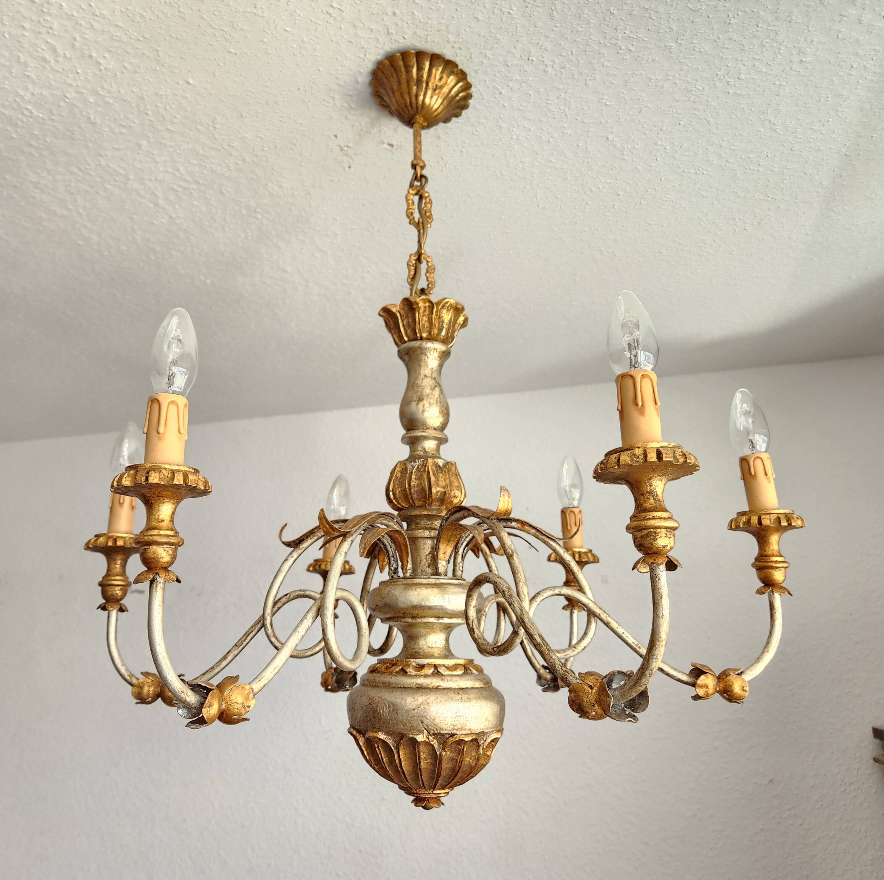 Antique gilded silver chandelier Florentine Rococo Louis XV Italy