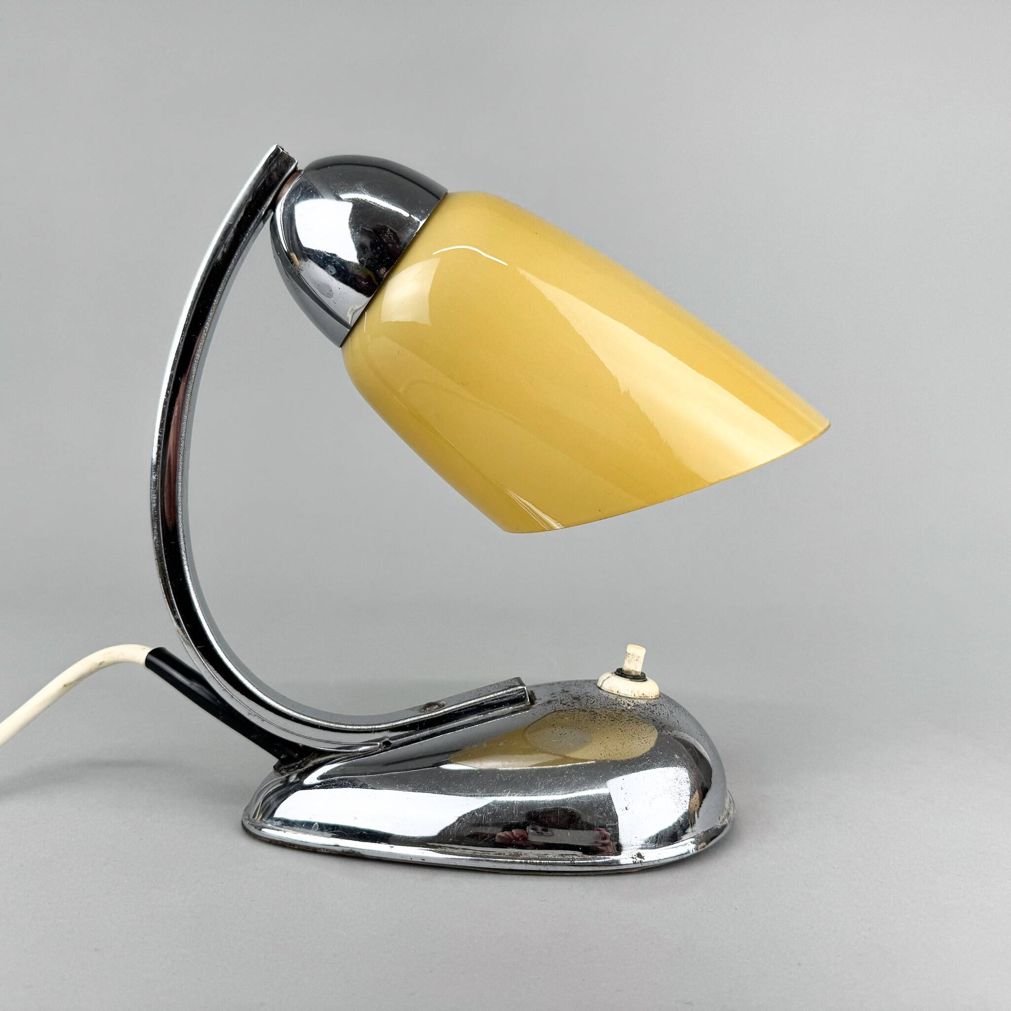 1950s chrome and opaline glass table lamp