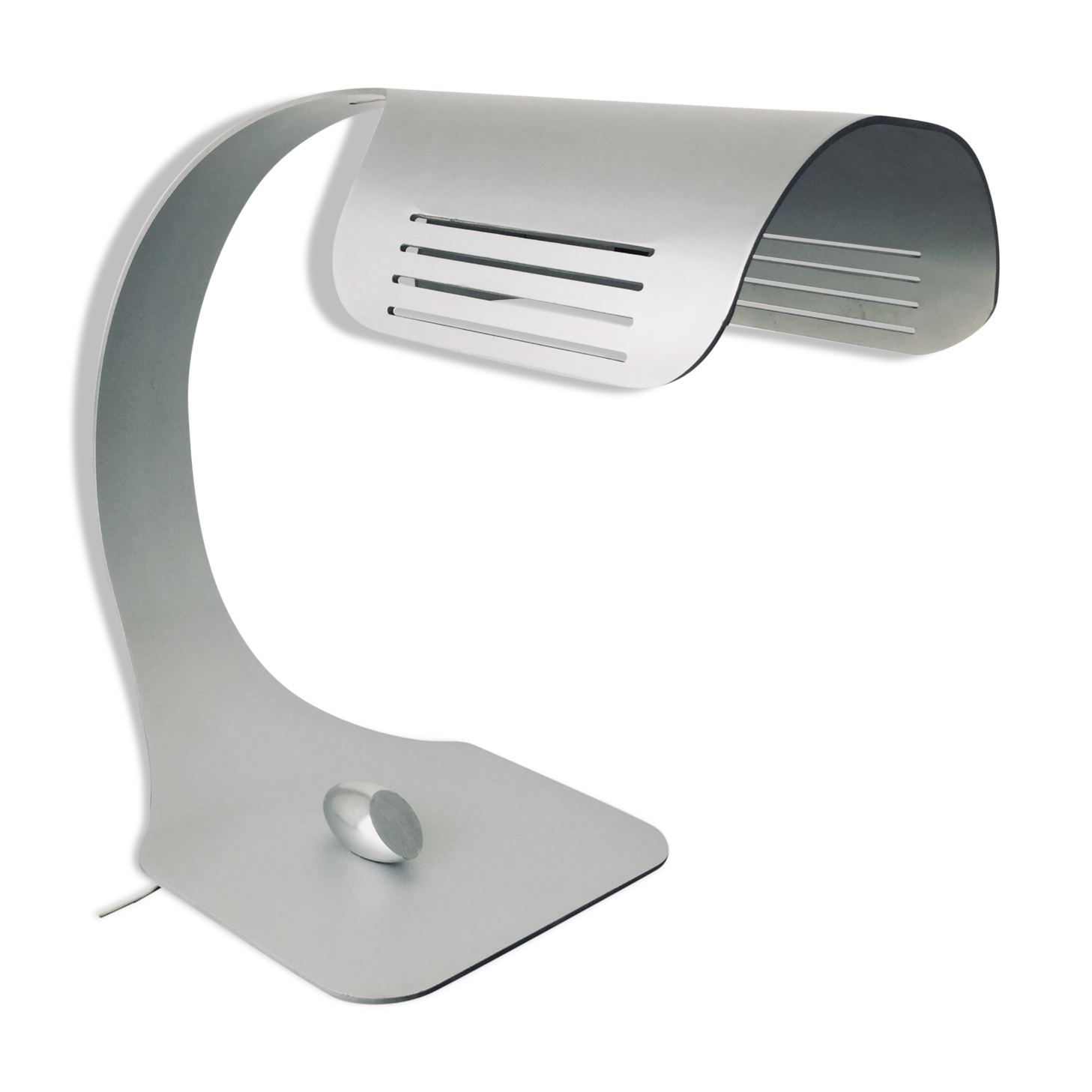 Brushed aluminum table lamp with pebble switch by Walter and Moretti 1970